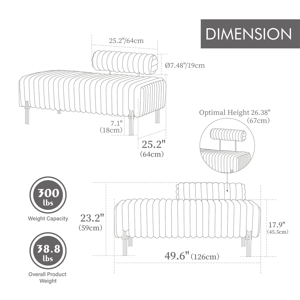 Elegant Upholstered Mini Loveseat with Adjustable Backrest, Beige Faux Fur, 49.6" Wide