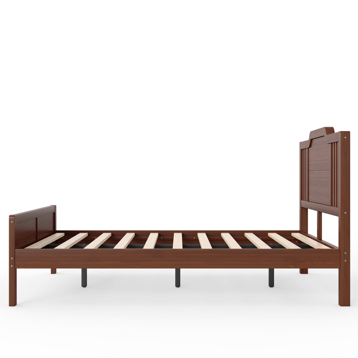 Full Size Platform Bed with Tall Headboard, Solid Bamboo-made Bed Frame with Support Slats, Full Bed Frame for Bedroom, Guest Rooms, Warm Brown