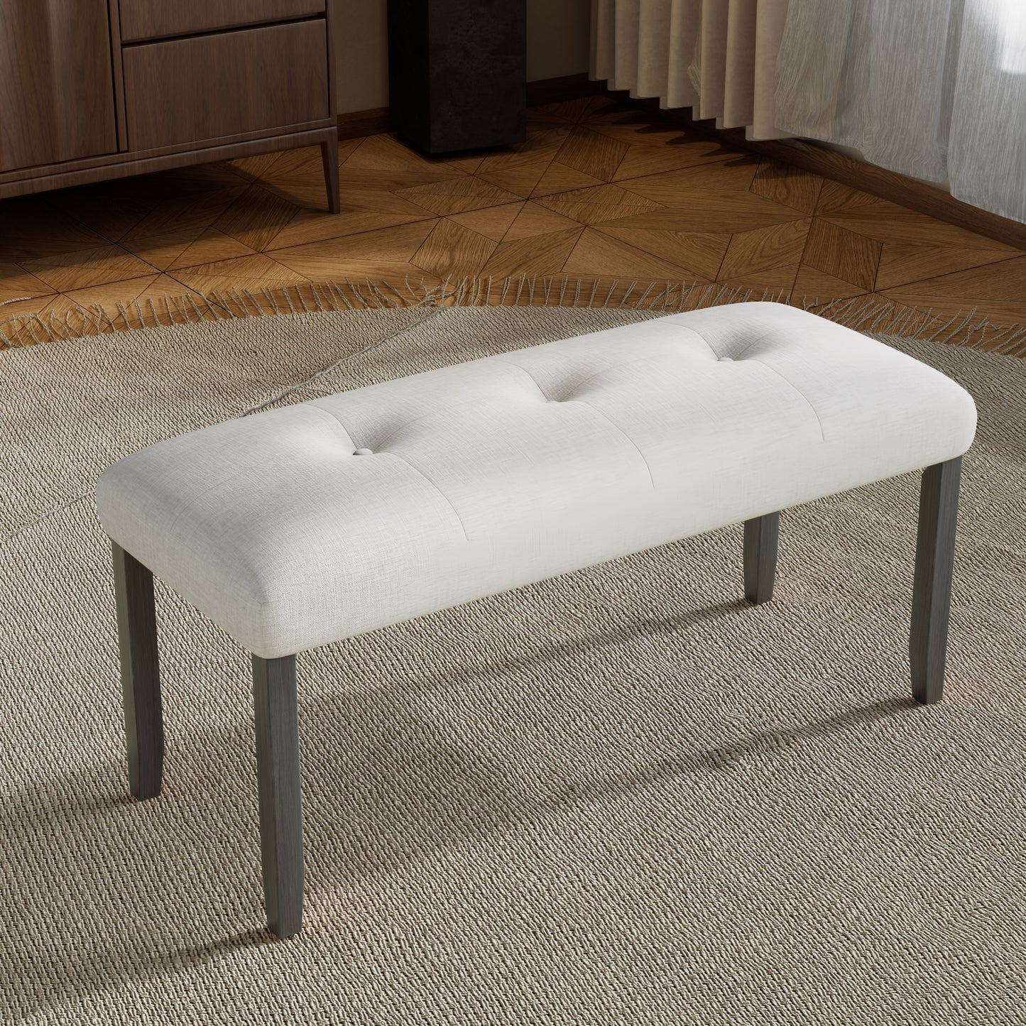 Upholstered Tufted Bench, Modern Bedroom Benches Upholstered Dining Benches, Fabric End of Bed Bench for Bedroom Dining Room Living Room Entryway