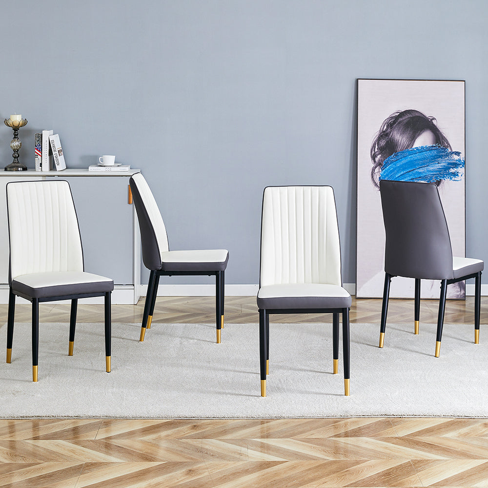 4 Dining Chair Set, White + Grey Dining Chair Set, High Back Seat in PU Material and Sturdy Black Leg Chair for Dining Room, Kitchen and Living Room c-010 W1151P192238