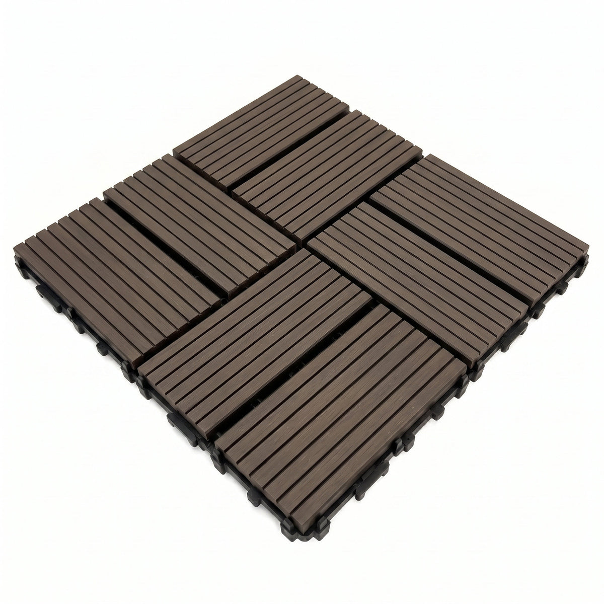 Interlocking WPC Deck Tiles 11.8"x11.8", Wood Plastic Composite Patio Floor Tiles, Waterproof Drainage Outdoor Flooring for Balcony, Backyard, Poolside, 25 Pack,-8 panel,(dark brown)
