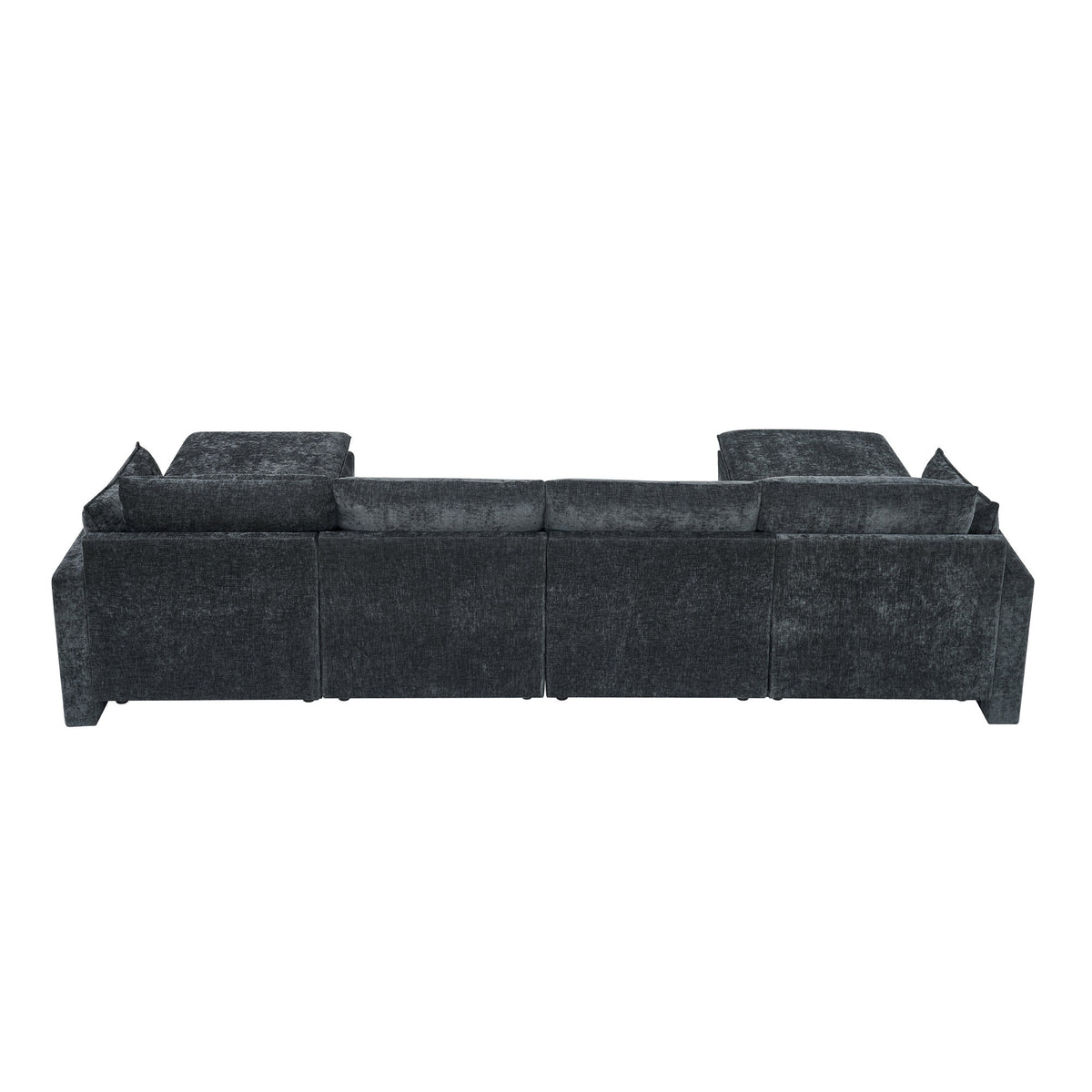 132' Cloud Modular Sectional Sofa, Deep Seat U Shaped Couch with Ottoman, Chenille Upholstered Sofa with Chaise, Plush Cushions, 6 Seat Modern Comfy Couch for Living Room & Apartment, Black