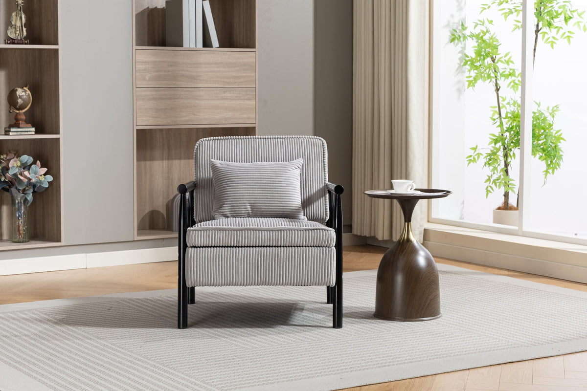 Storage Chair, Mid Century Modern Accent Chair with Wood Frame, Upholstered Living Room Chairs with Waist Cushion – Grey