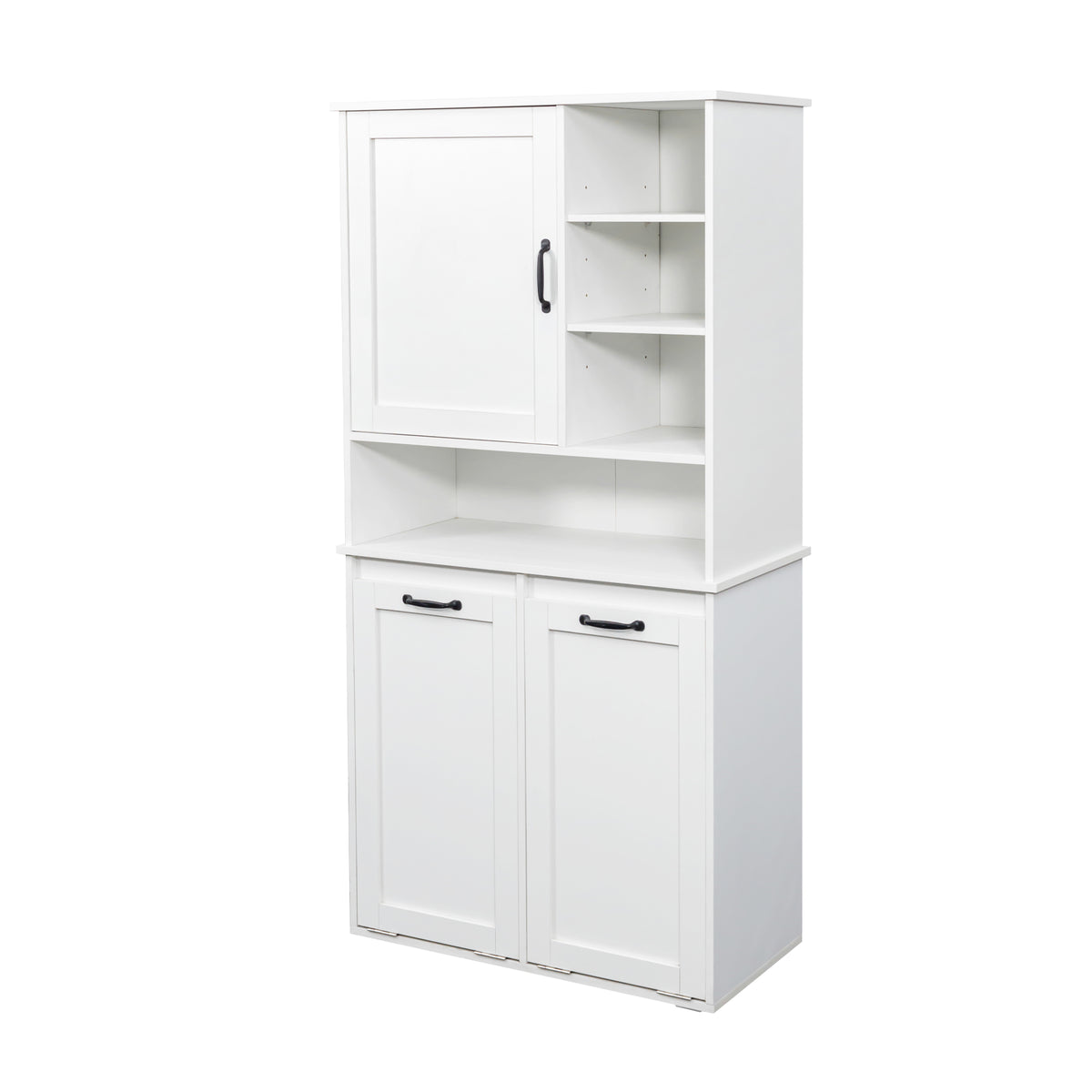 Laundry Cabinet with Doors and shelf, Tilt-Out Laundry Hamper, Multiple Storage Space, Freestanding Style, Open Shelve, Adjustable Shelf