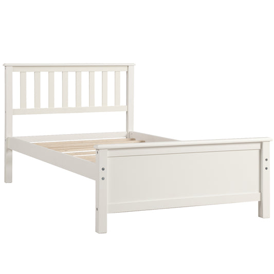 Twin Size Wood Platform Bed with Headboard, Footboard, Wood Slat Support, White Finish