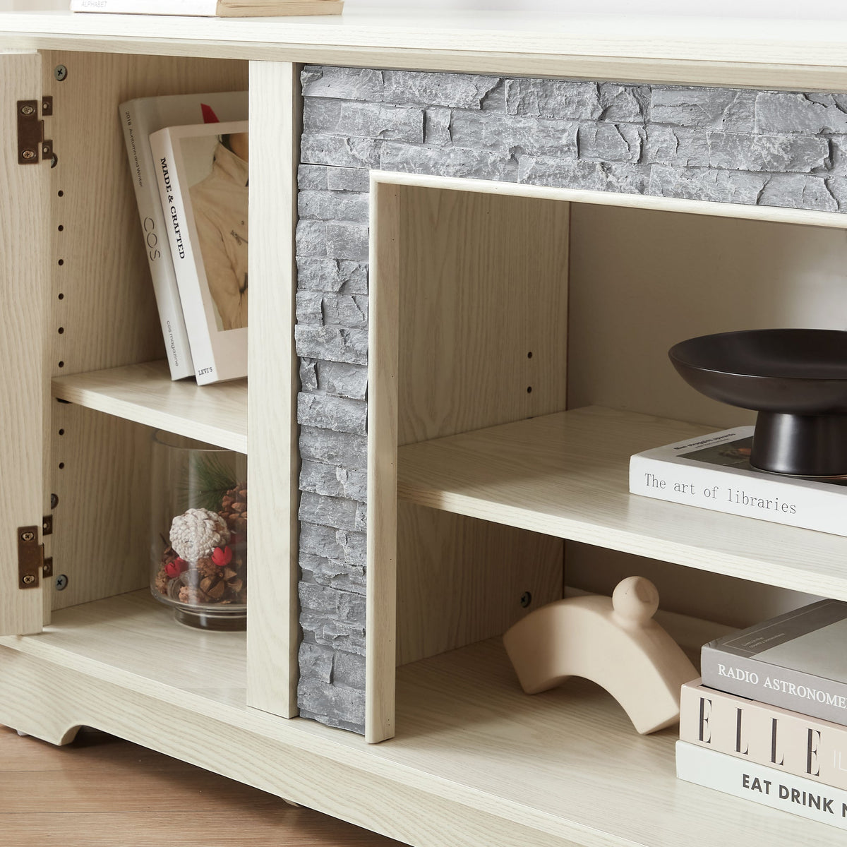 70" Modern TV Stand with 2-Door Storage, Faux Stone Media Console Cabinet, White Large Entertainment Center