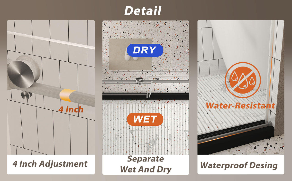 Frameless shower door 56-60 "W x 76" H, 1/4 "(6 mm) Clear Tempered Glass, Explosion Proof Film, Stainless Steel Handle,Brushed Nickel
