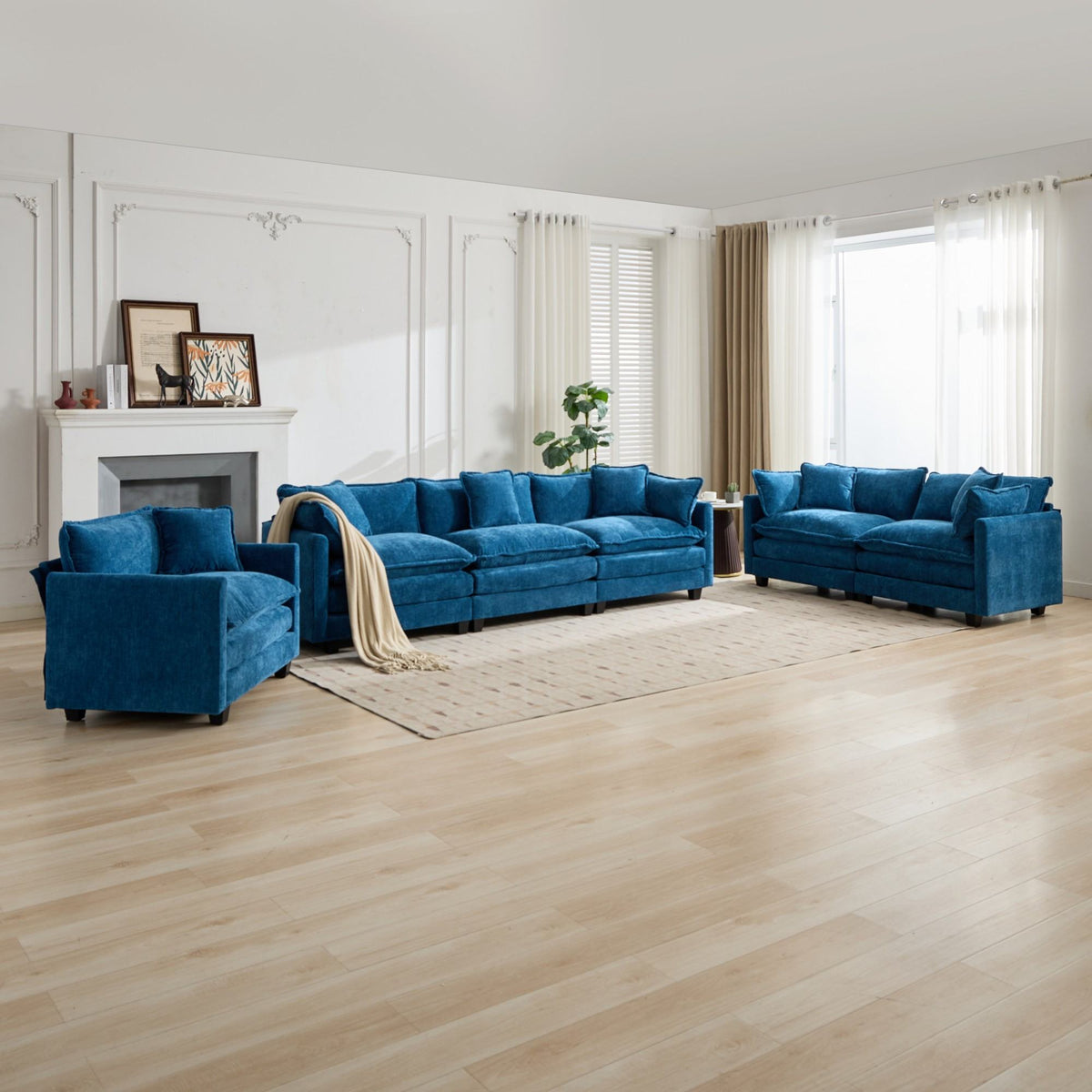 Cloud Sofa 3 Seats (Ottoman is not included), Modern Sectional Couch, Comfy Double Layer Upholstered Seat Cushion – Blue