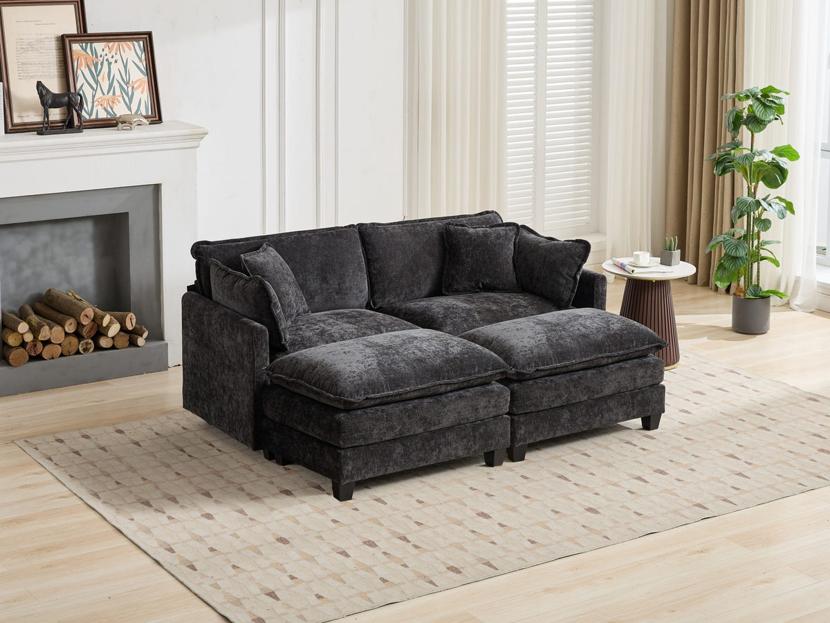 Cloud Sofa Ottoman only, Modern Sectional Couch, Comfy Double Layer Upholstered Seat Cushion, Breathable Chenille Fabric, Black