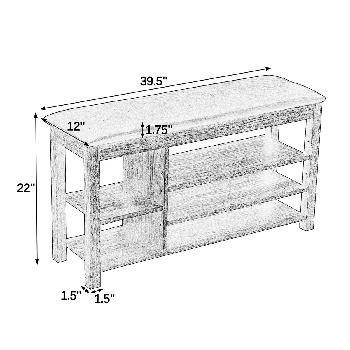 A height-adjustable long shoe-changing bench, made of natural rubberwood, comes with a comfortable seat – Model W487P289971