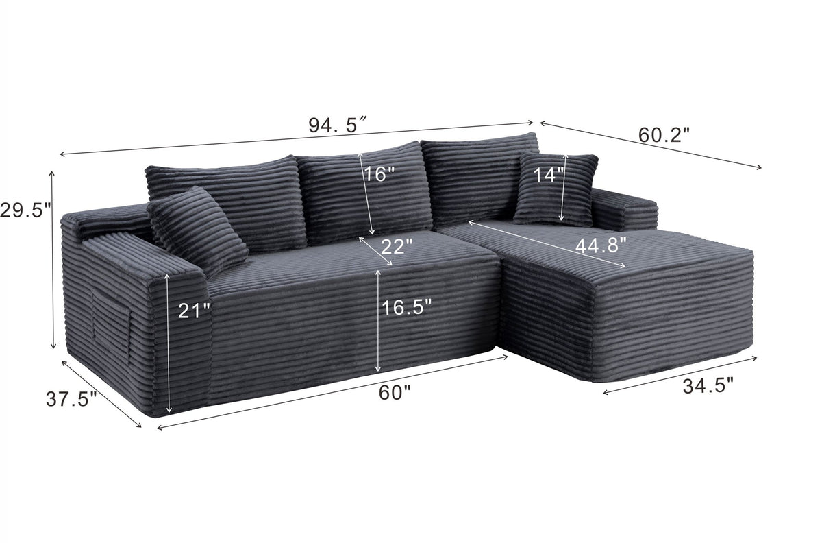 94.5" Cloud Modular Sectional Sofa Couch with L-Shape Chaise, Modern Minimalist Upholstered Couches, Deep Seat Corner Couch – Model W5515P479905