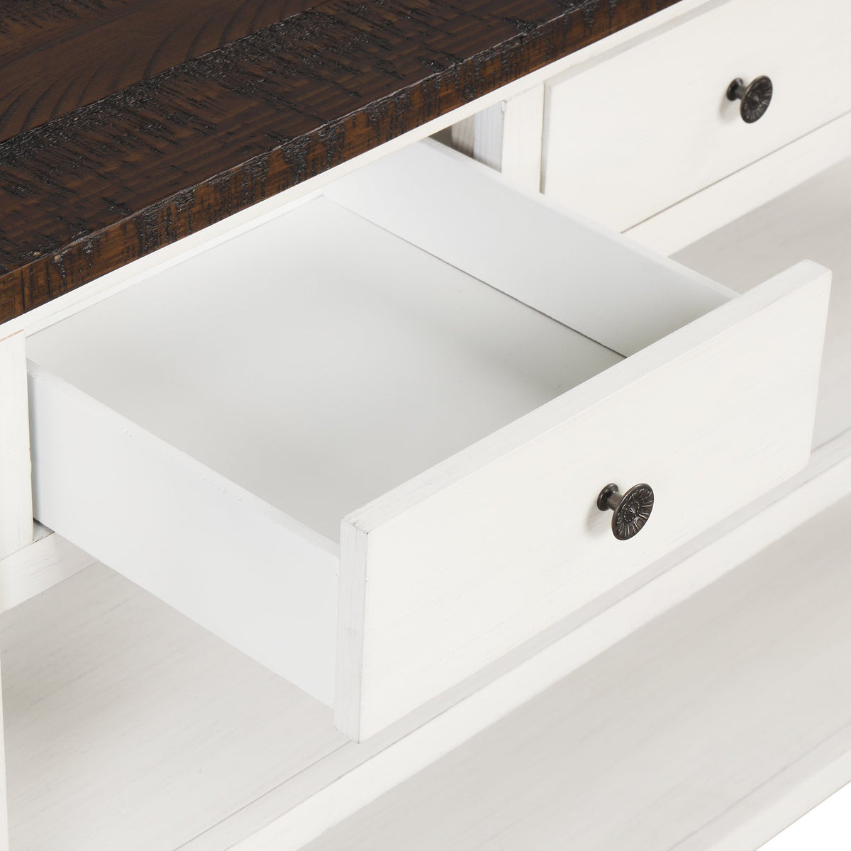 48'' Solid Pine Wood Top Console Table, Modern Entryway Sofa Side Table with 3 Storage Drawers and 2 Shelves. Easy to Assemble (Antique