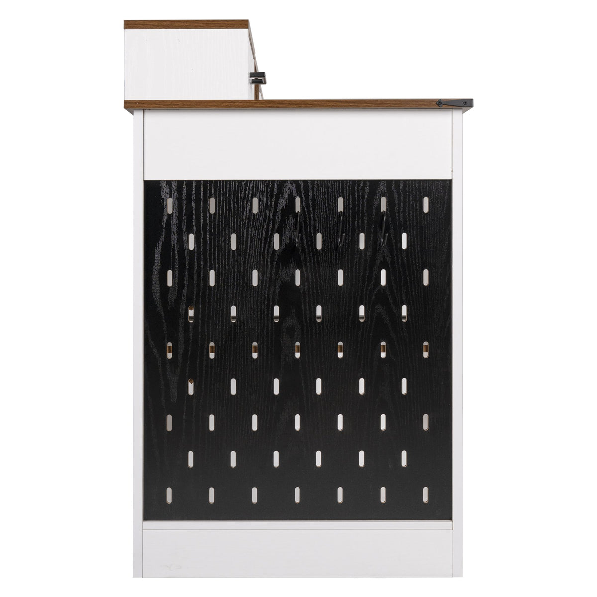 55" Farmhouse Office Desk with Storage Cabinet & Charging Station, Barn Door Design Computer Writing Desk with Keyboard Tray