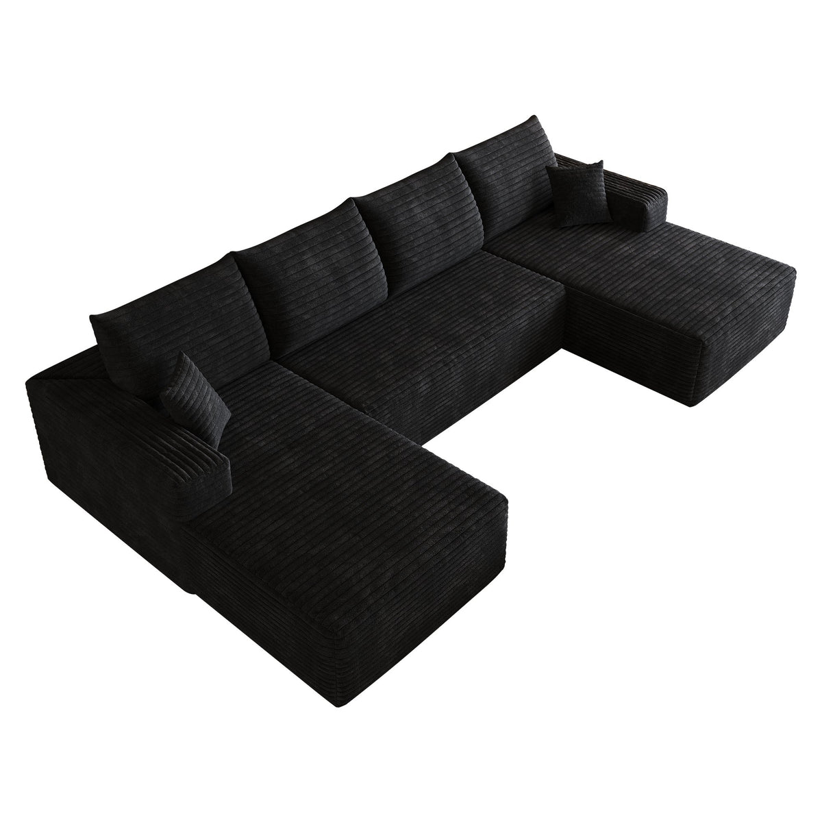 134" Cloud Sectional Sofa ,Modern Minimalist Upholstered Couches, Comfort U Shaped Sofa for Living Room,Deep Seat,No Assembly Required (Plush Corduroy Fabric),Black