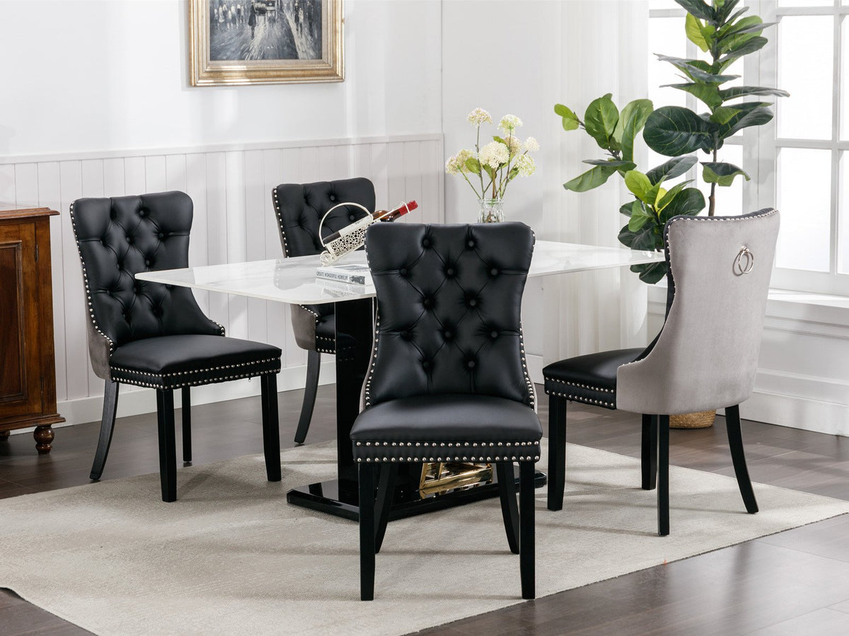 A&A Furniture, Nikki Collection Modern, High-end Tufted Solid Wood Contemporary PU and Velvet Upholstered Dining Chair with Wood Legs – Gray