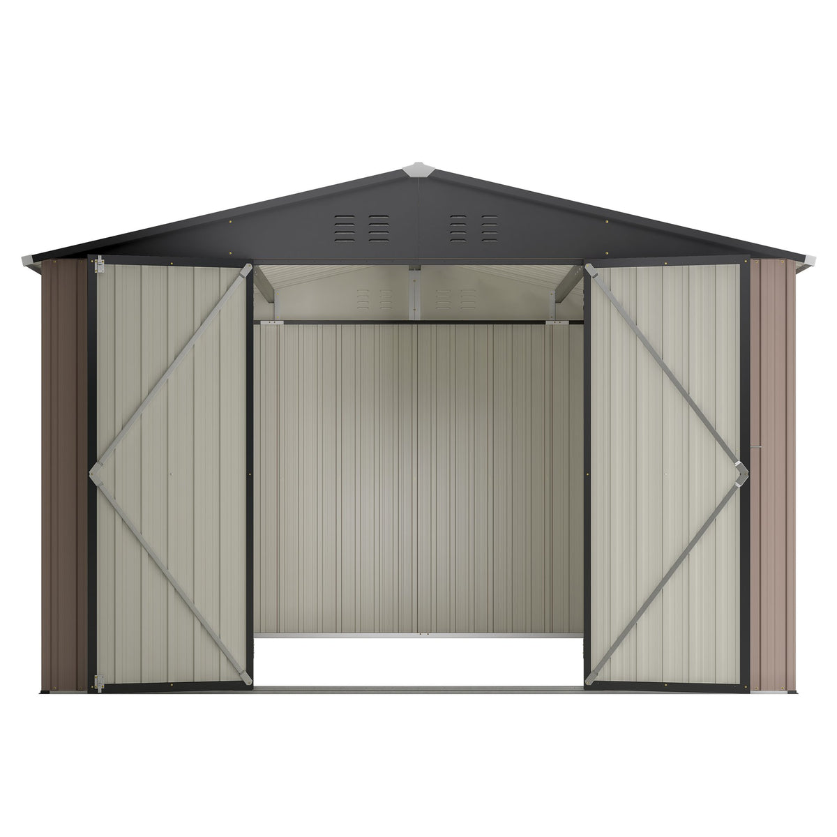 10" x 10" Metal Storage Shed for Ourdoor, Steel Yard Shed with Design of Lockable Doors, Utility and Tool Storage, Outside use