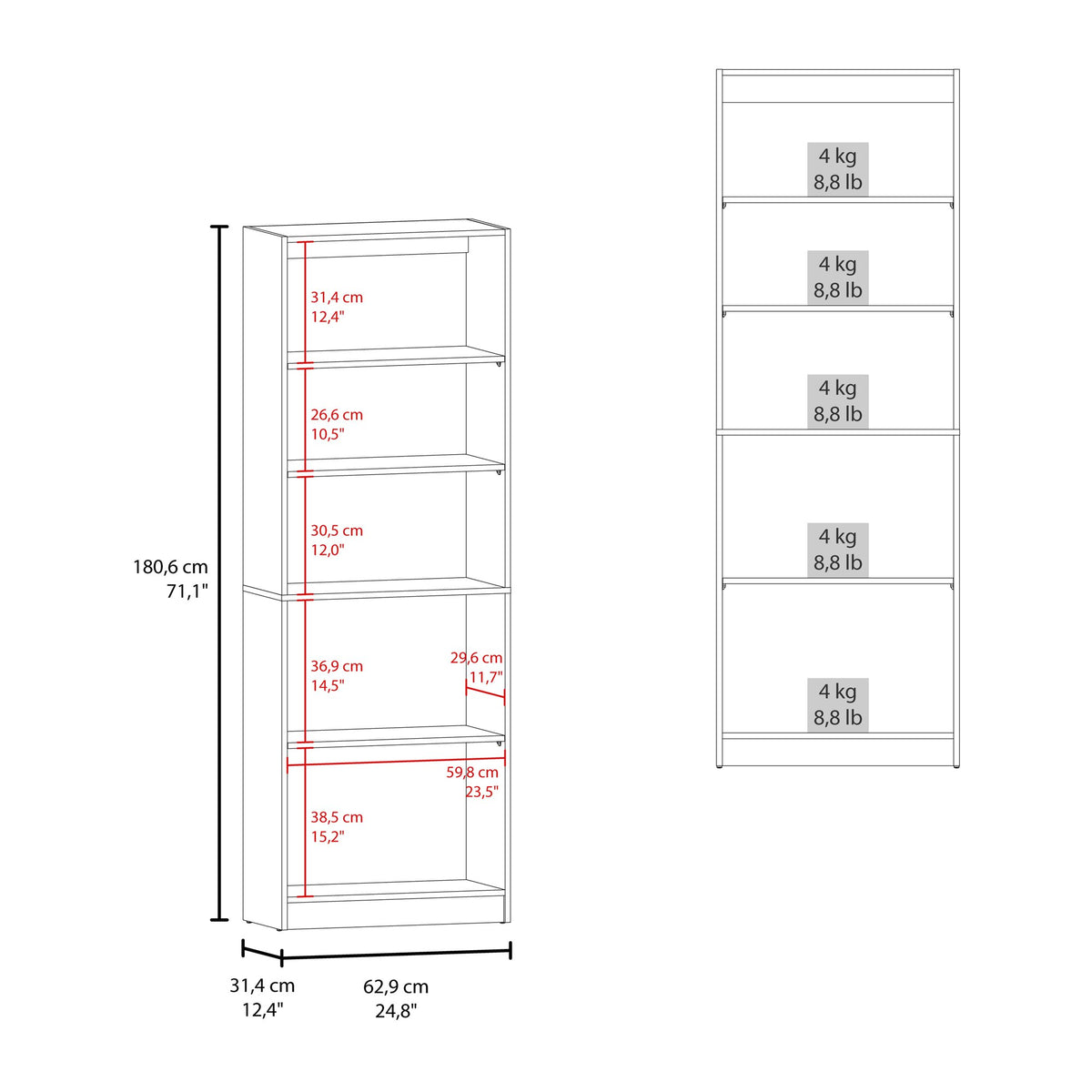 2-Door Bookcase with Upper Shelves