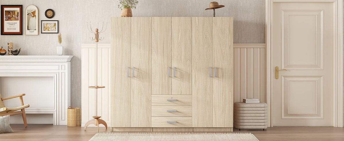 6-Doors Wooden Wardrobe Storage, with Big Drawers, Brown