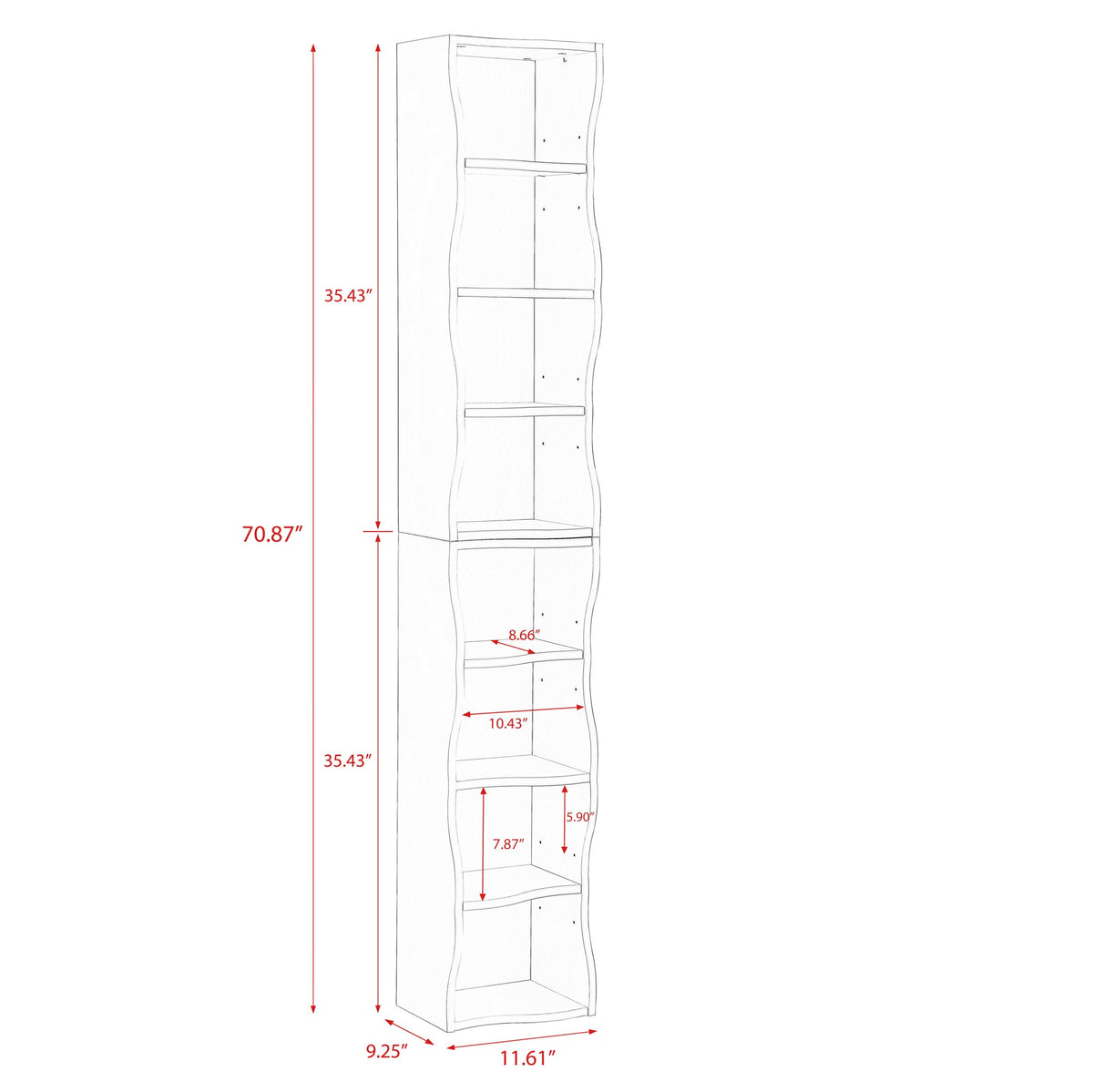 8-layer adjustable shelf ultra-thin bookshelf with a wavy border design, which is more aesthetically pleasing – Black