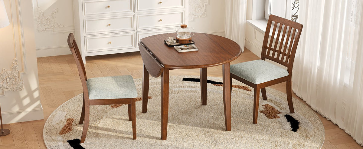 3-Piece Round Dining Table Set for 2 People, 1 Folding Wood Dining Table + 2 Upholstered Chairs – Model N752S000618D