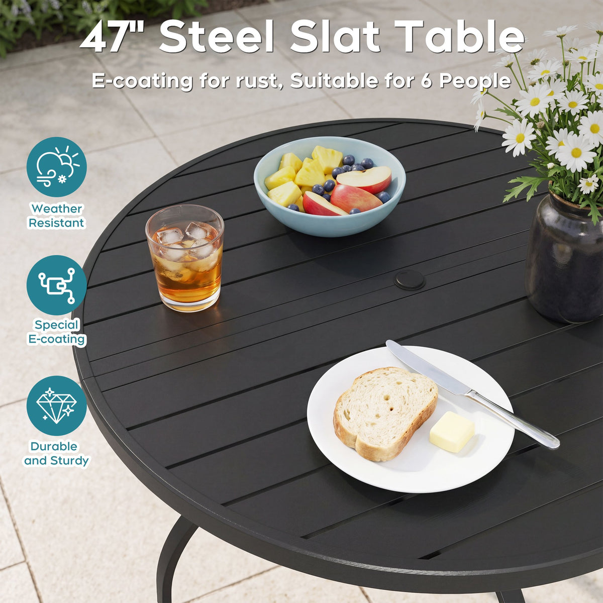 47 Inch 1 Pieces Oudoor Indoor Dinning Round Table BLACK Color