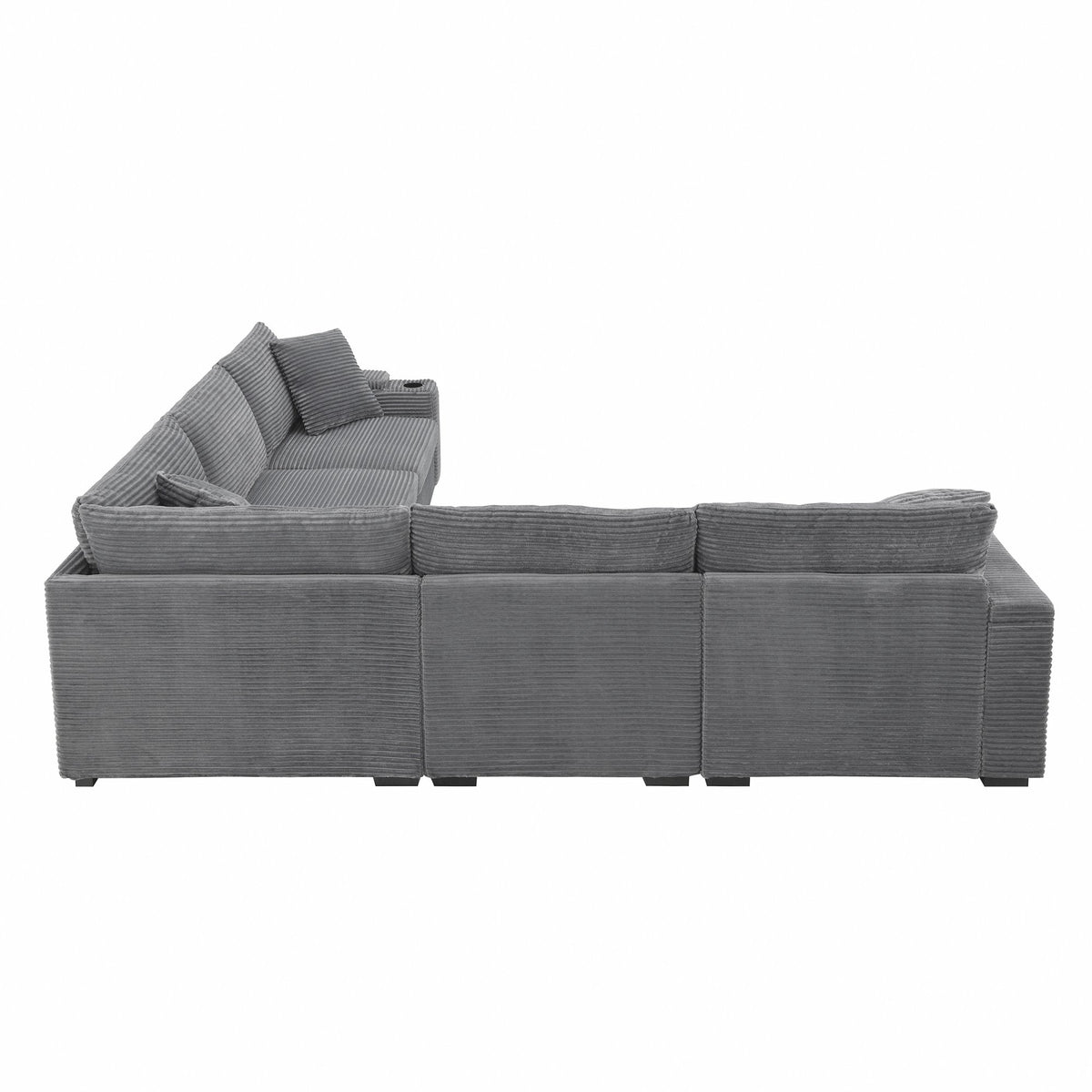 104" Convertible L-Shaped Sectional Sofa, Corduroy Corner Couch with Armrest Storage, Cup Holders, USB Charger, Irregular Corner