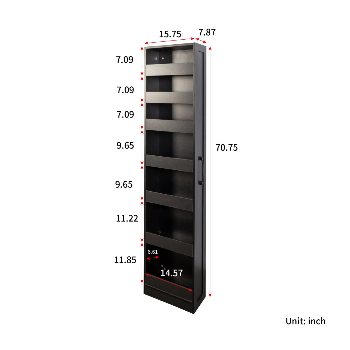 7 Tier multi-functional pull-out multi-tier storage Single-sided open shelf – Black