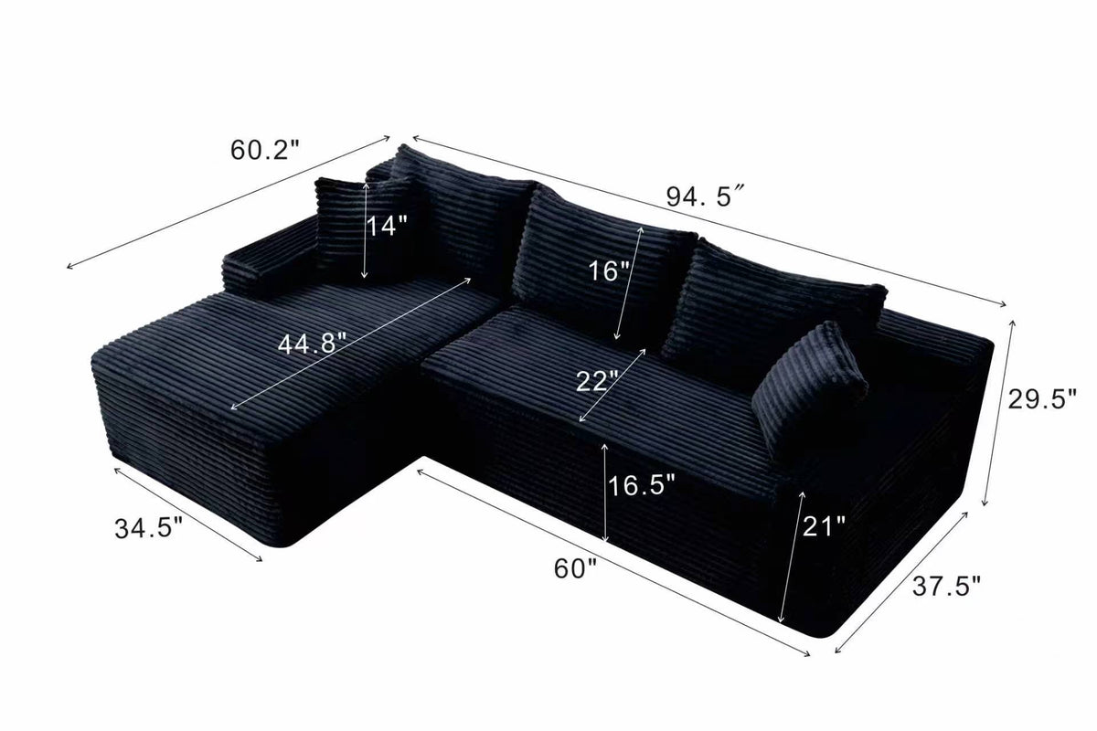 94.5" Cloud Modular Sectional Sofa Couch with L-Shape Chaise, Modern Minimalist Upholstered Couches, Deep Seat Corner Couch – Model W5515P479893