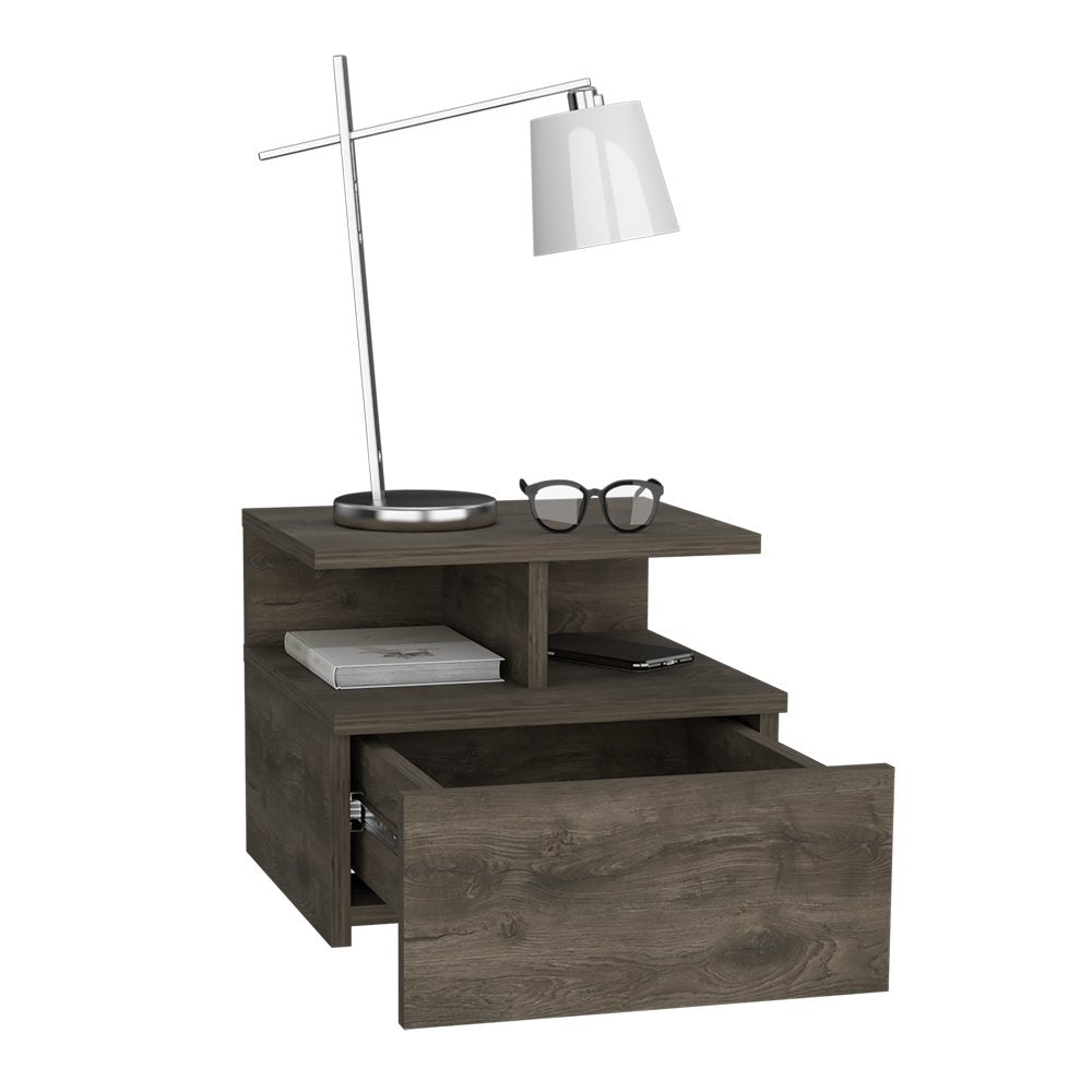 Adele Floating Nightstand with Drawer and Open Storage Shelves