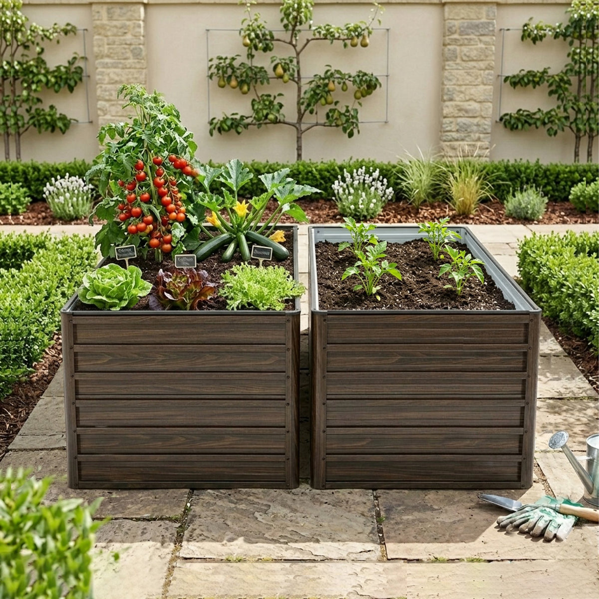 2-Pack 74.6'x35.4'x25" Raised Garden Bed Kit, Metal Elevated Planter Box, Open Drainage Base, 8 Reinforcing Rods