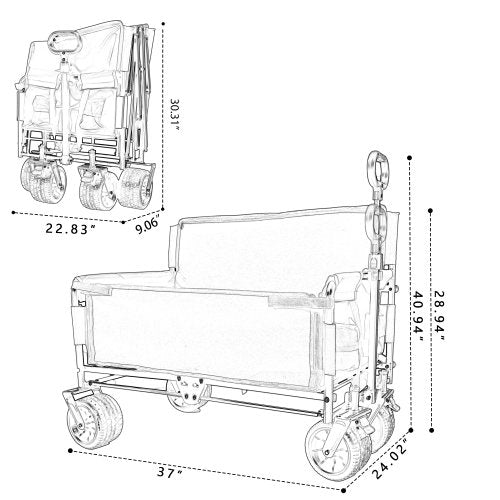 3-in-1 Folding Wagon Cart with Bench Seat & Storage, patent protection- Includes 1 ice pack, 500lbs Heavy-Duty