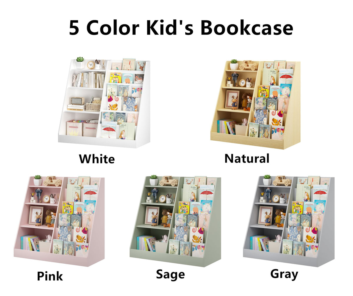 Kids Bookshelf and Toy Storage Organizer, Multifunctional 4 Tier Wooden Kids Book Shelf with Bookcase Display Stand, Children, Toddlers - Gray – Model W808P434870