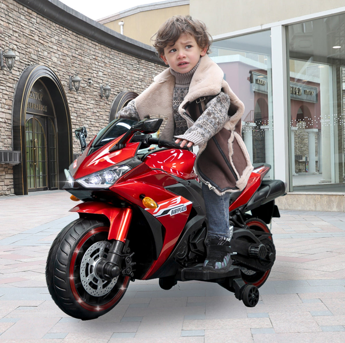 Kids Motorcycle 12 V Motorcycle For Kids 3-8 Years Boys Girls,Kids Motorcycle Ride On Toy With Training Wheels/Manual Throttle/ Drive By Hand /Lighting Wheels