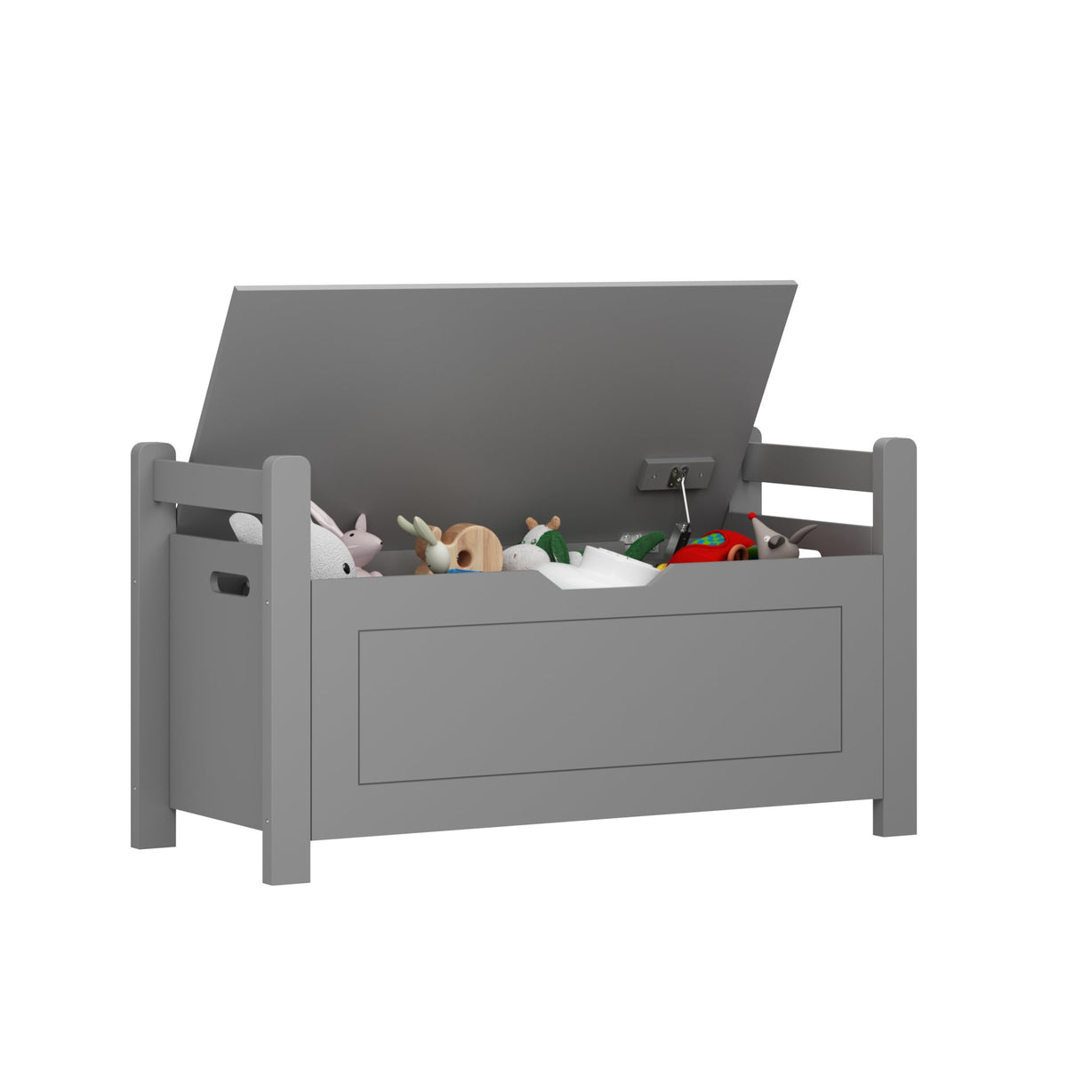 Kids Toy Box Chest for Boys Girls, Large Storage Cabinet with Cushion Seat Bench/ Flip-Top Lid/ Safety Hinge, Toy Storage Organizer Trunk for Nursery, Playroom (Gray)