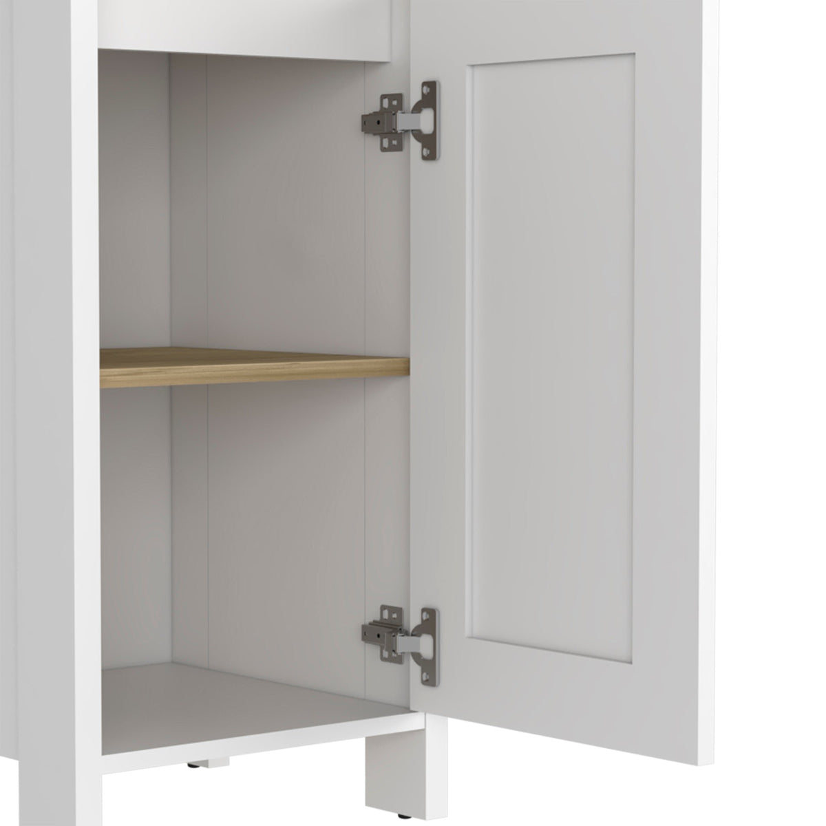 Linen Single Door Cabinet 59" H, Two Interior Shelves, Two Open Shelves, Light Oak / White