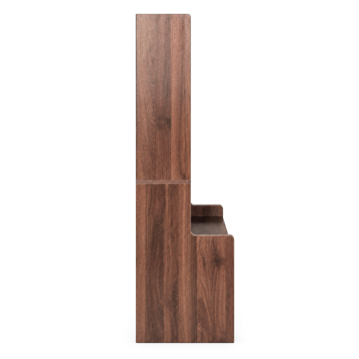 Tall Nightstand with Glass Door, Mid-Century Modern Bedside Table with Open Shelves and 2 Drawers, Walnut Wood Night Stand & Bookshelf for Bedroom, Living Room