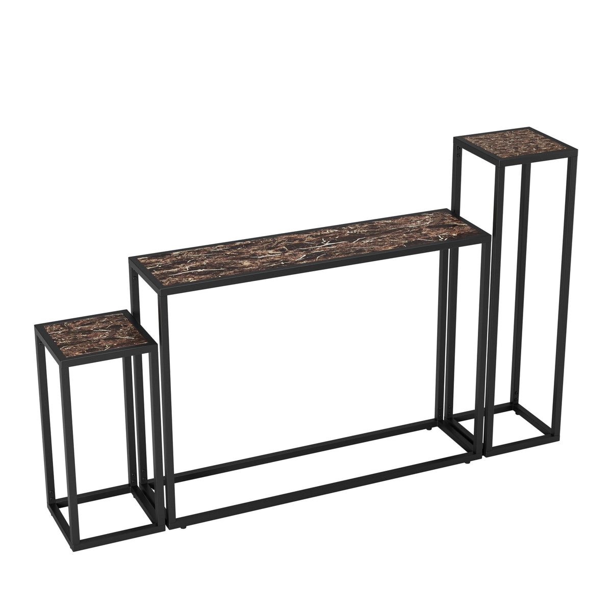 3-piece set of narrow table, high-end edge wrapped entrance hall table, entrance, industrial corridor table, living room, entrance hall, rural brown black color