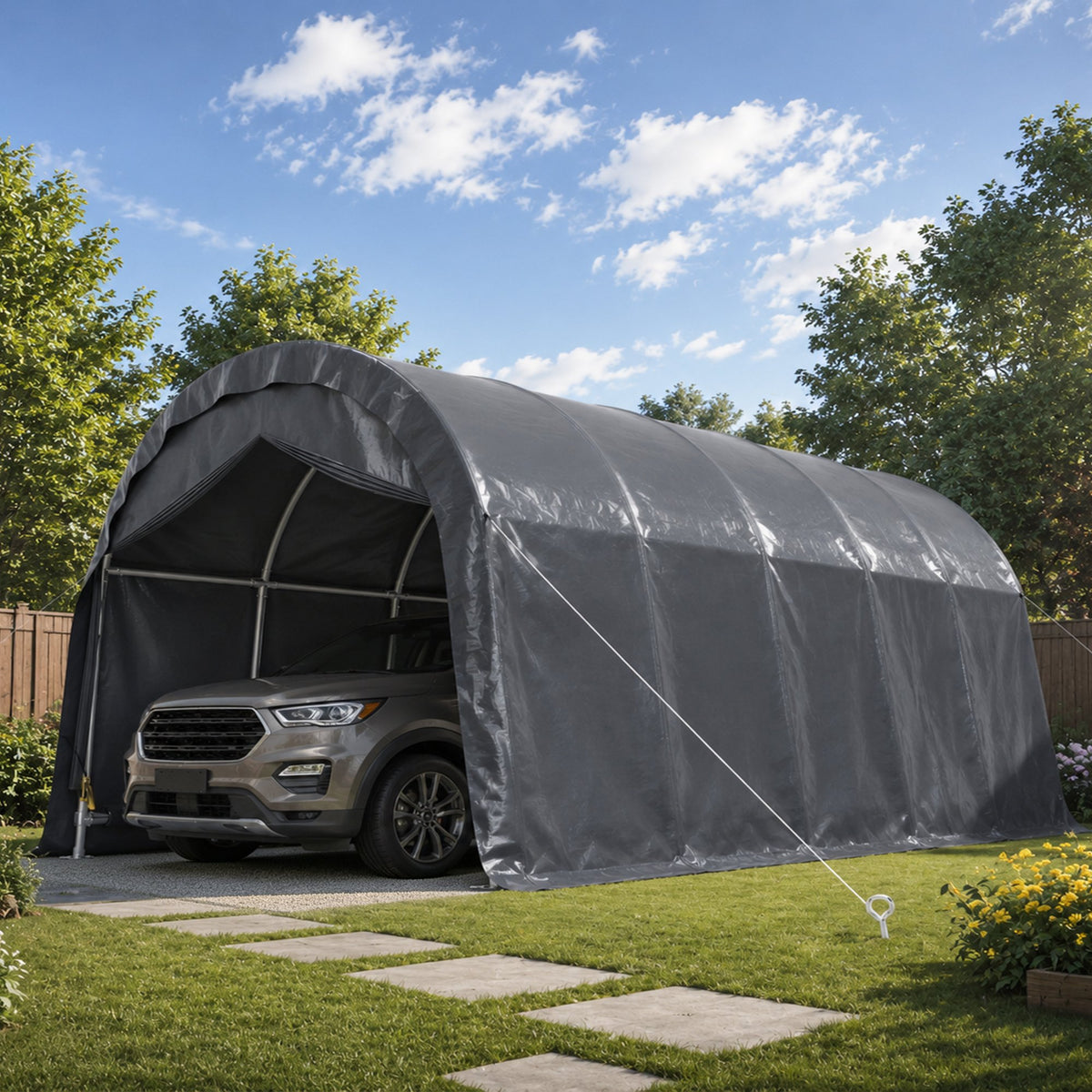 13x20 FT Arched Carport, Heavy Duty Outdoor Garage with Galvanized Steel Frame & 180G PE Tarp, Waterproof & UV Resistant – For Car, SUV, Truck, Boat, Party, Storage