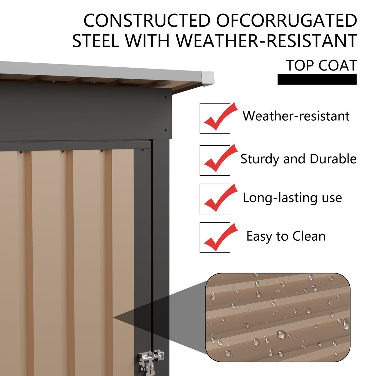 4.27FT x2.42FT Metal Garden Shed 5 X 3 FT Pent Roof with Hinge Door