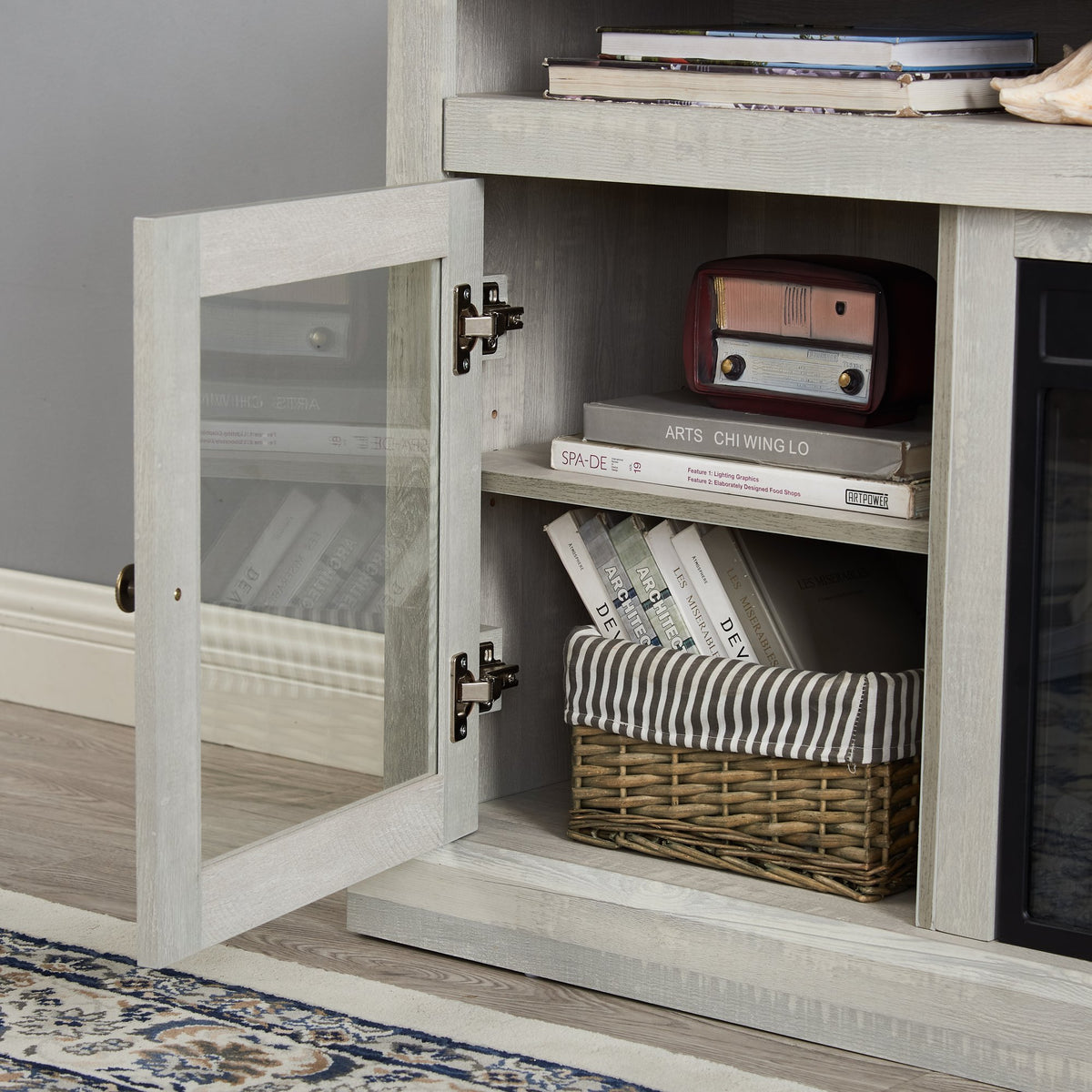 Contemporary TV Media Stand Modern Entertainment Console for TV Up to 65" with Open and Closed Storage Space, Stone Gray