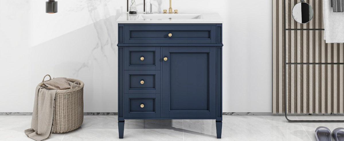 30'' Bathroom Vanity with Top Sink, Modern Bathroom Storage Cabinet with 2 Drawers and a Tip-out Drawer, Single Sink Bathroom Vanity