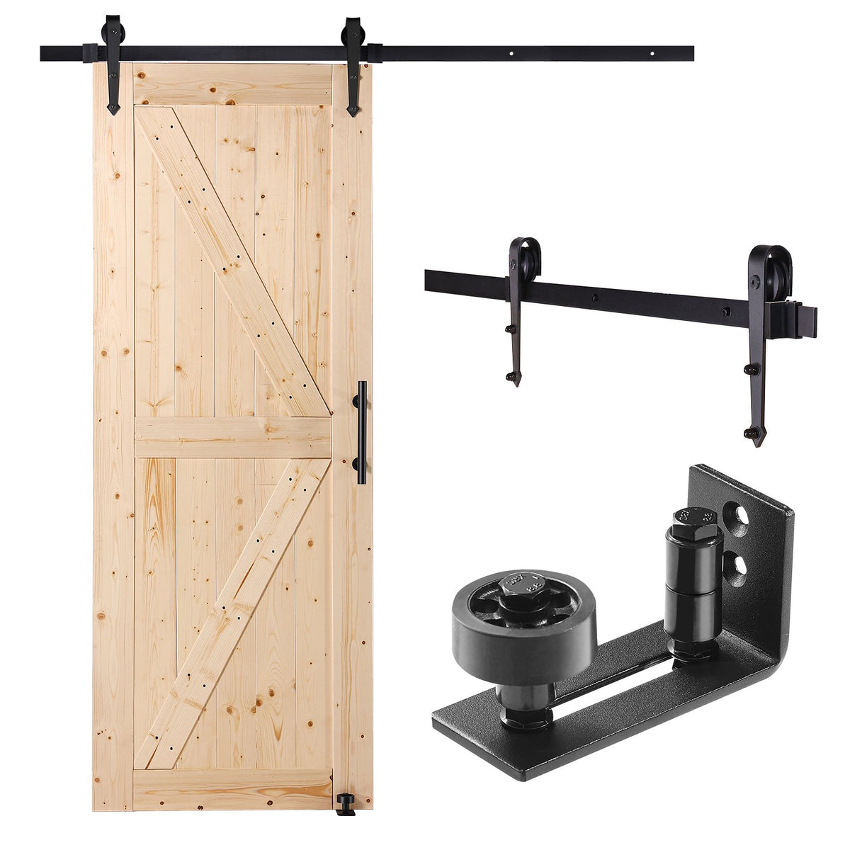 Barn Door and Hardware Kit, 30" x 84" Wood Sliding Barn Door, Smoothly and Quietly, Barn Door Kit with 8-in-1 Floor Guide and Door Handle