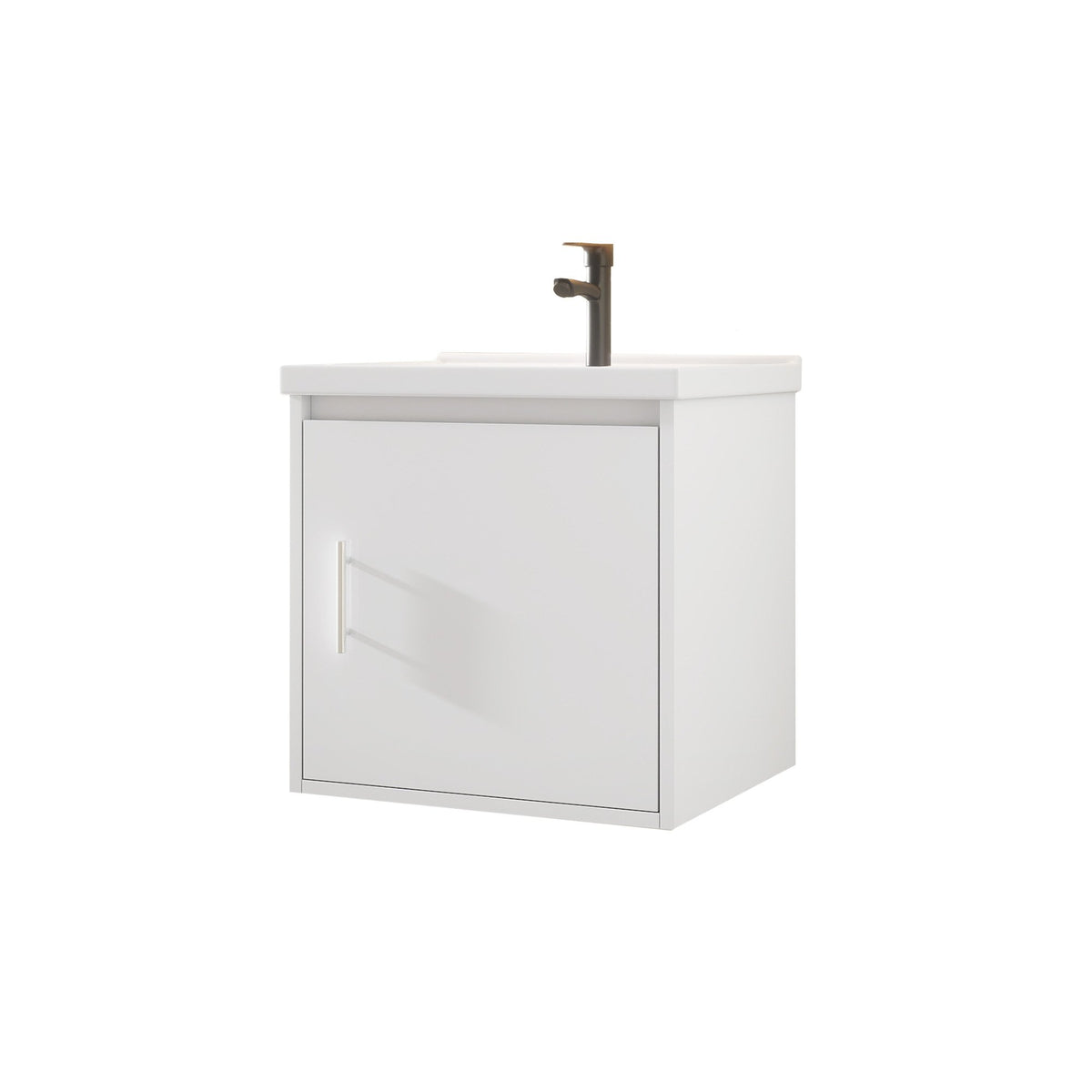 20" Floating Bathroom Vanity, Wall Mounted Plywood Cabinet with Ceramic Sink & Soft-Close Doors for Small Bathrooms, White