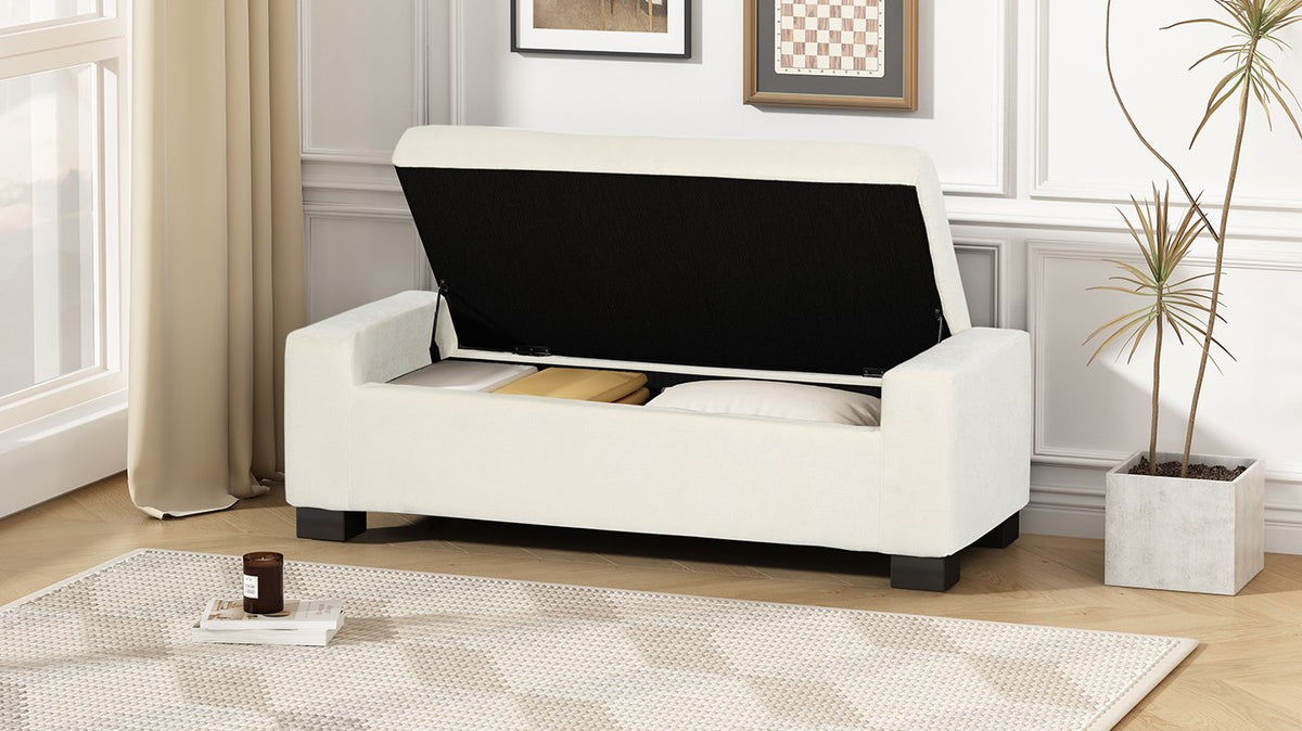 50" Ottoman Bench in Textured Fabric, Rectangular Design with Hinged Lid for Seating, Footrest, and Hidden Storage, Perfect, or Entryway