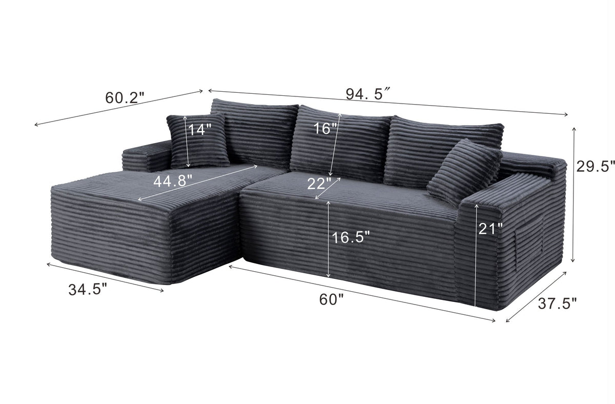 94.5" Cloud Modular Sectional Sofa Couch with L-Shape Chaise, Modern Minimalist Upholstered Couches, Deep Seat Corner Couch – Model W5515P479903