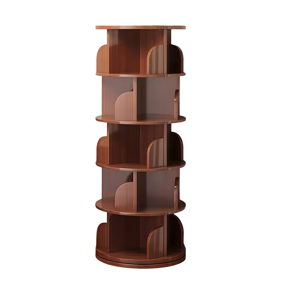 5 Tier Rotating Bookshelf, 360° Display Round Spinning Bookshelf, Space-Saving, Small Space Rotating Bookshelf Tower, Walnut