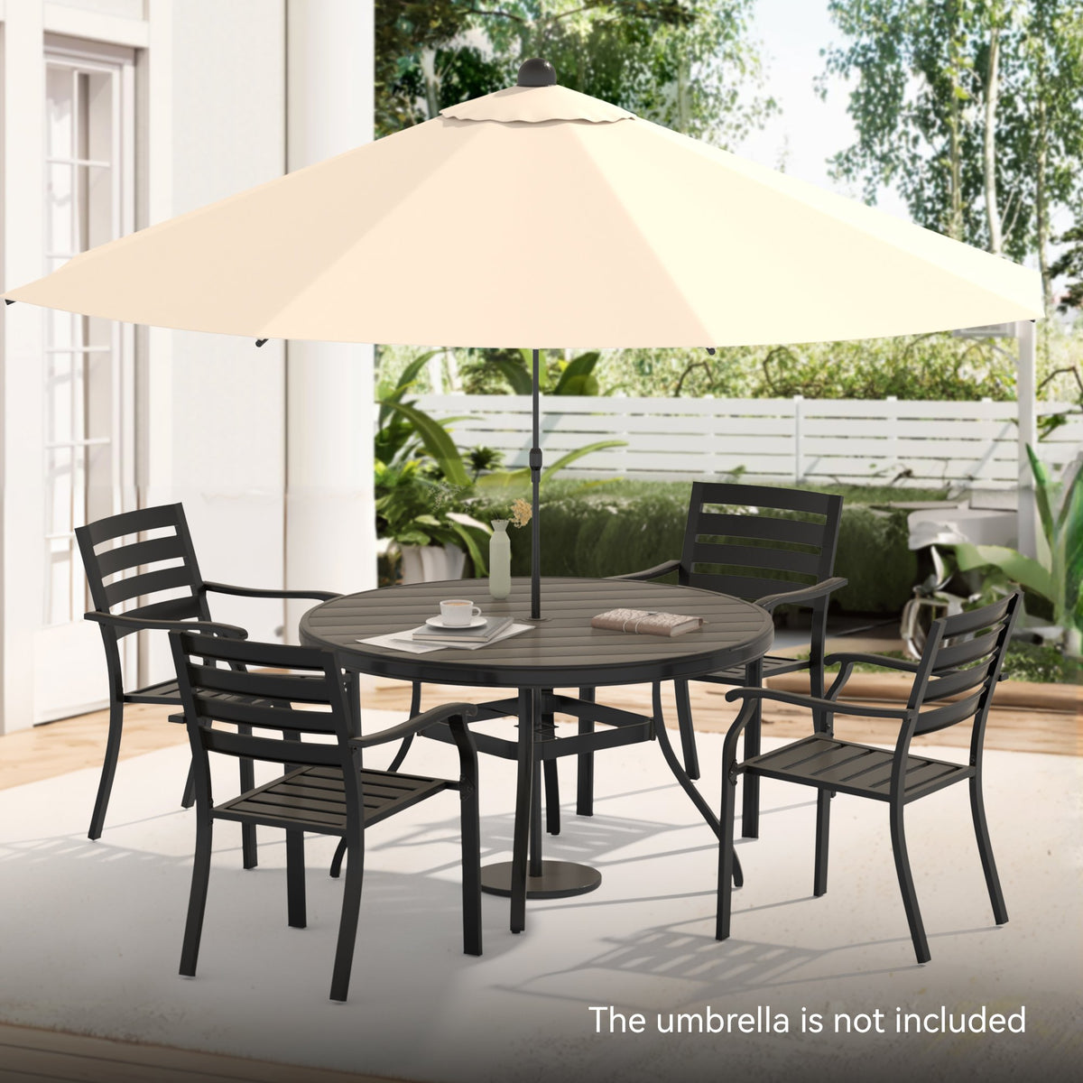 5 Pieces Outdoor Patio Dining Set, 4 Stackable Metal Dining Chairs and 40.6" Round Metal Dining Table, Outdoor Table and Chairs