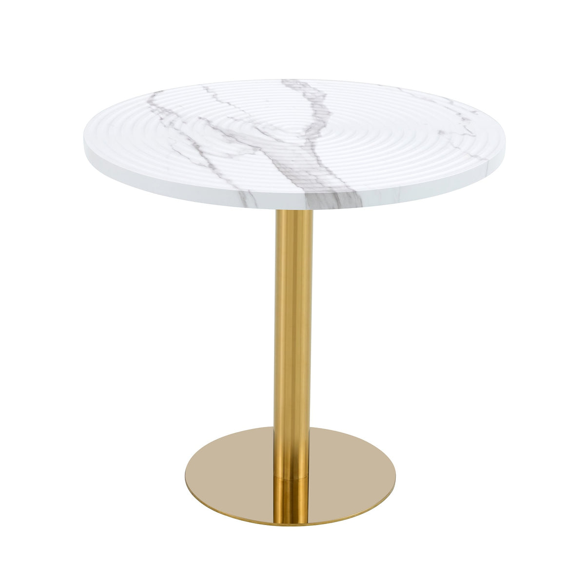 31.5 Inch Elegant White Marble Pattern Round Dining Table - Suction Molding Annular Texture