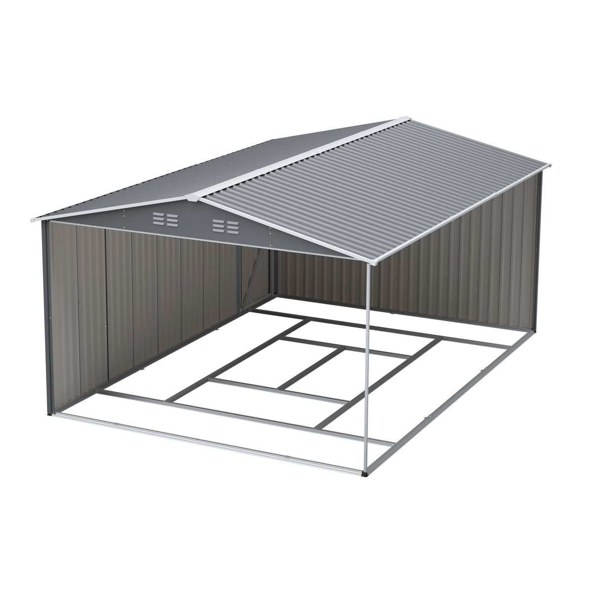 10x14 FT Outdoor Metal Storage Shed, Large Garden Shed Tool Shed with 3 Lockable Doors & Side Door