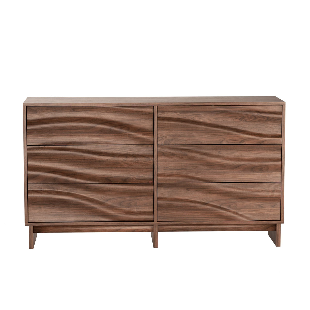59.1" Buffet Sideboard with 6 Drawers, Walnut Finish with Wave Grain Texture, Farmhouse Storage Cabinet for Dining Room Living Room Hallway, Large Space Accent Furniture, Easy Assembly